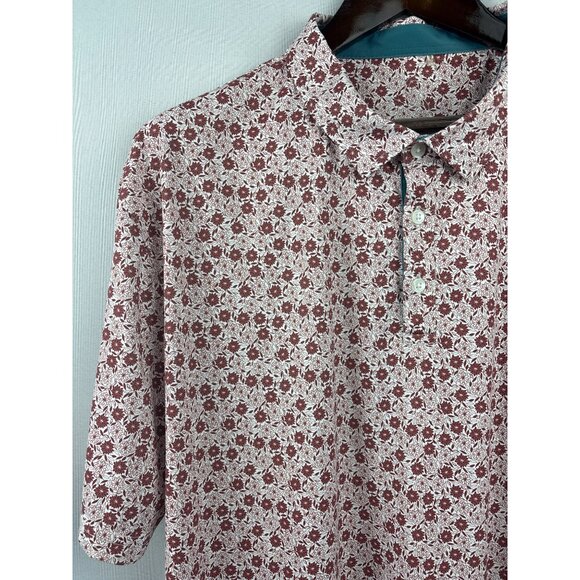 Men’s Swannies 2XL White with Red Floral Patterned Golf Shirt - Picture 3 of 6